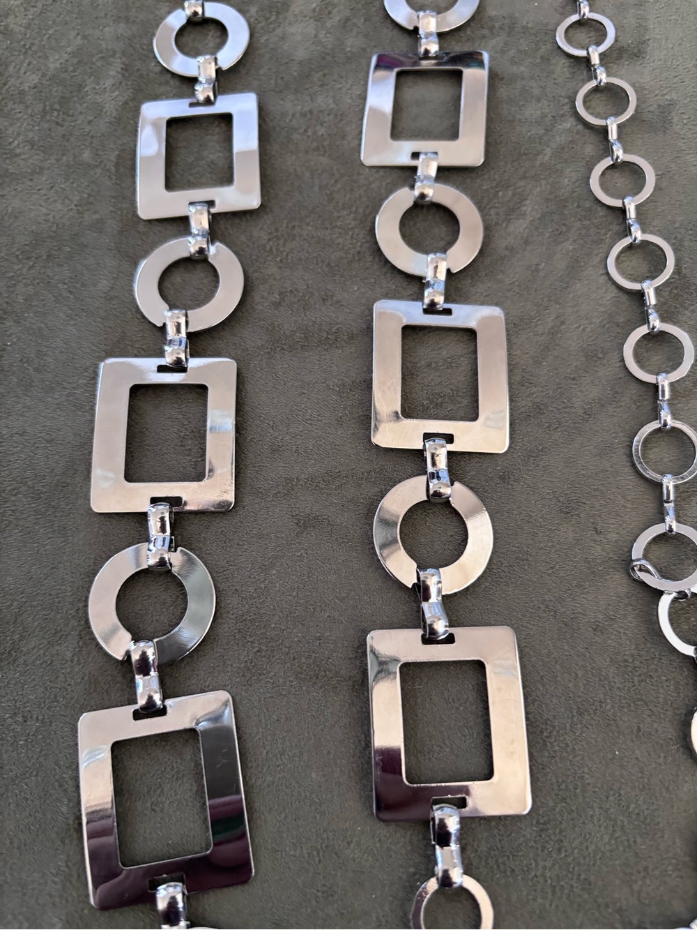 NWOT 60’s Mod Meets 90’s/Y2K Silver Geo Adjust Chain Belt XLPlus SZ Friendly 50”